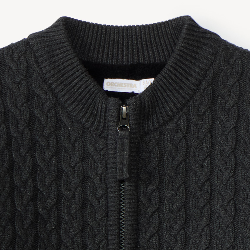 Gilet garçon zippé torsadé col montant 