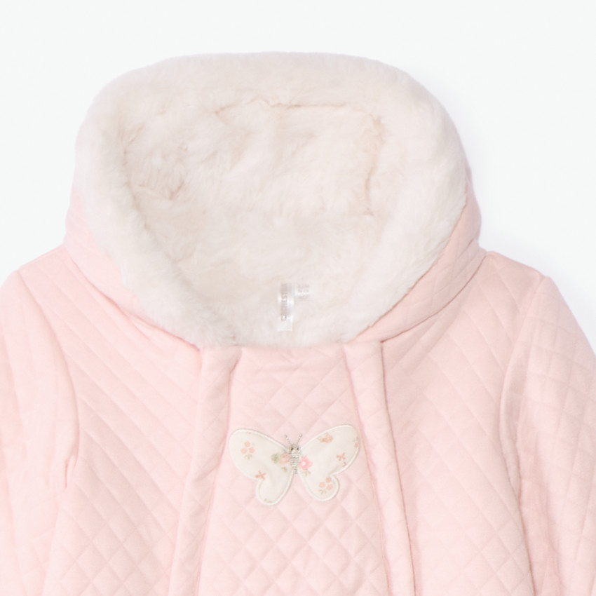 Pilotenpak in doorgestikt jersey, effen roos, voor babymeisje met verschillende afwerkingen per leeftijdsperiode 