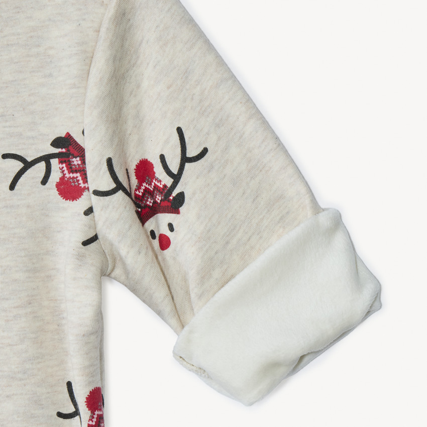 joggingensemble met kerstrendierenprint voor babyjongens beige gemêleerd fluweel 