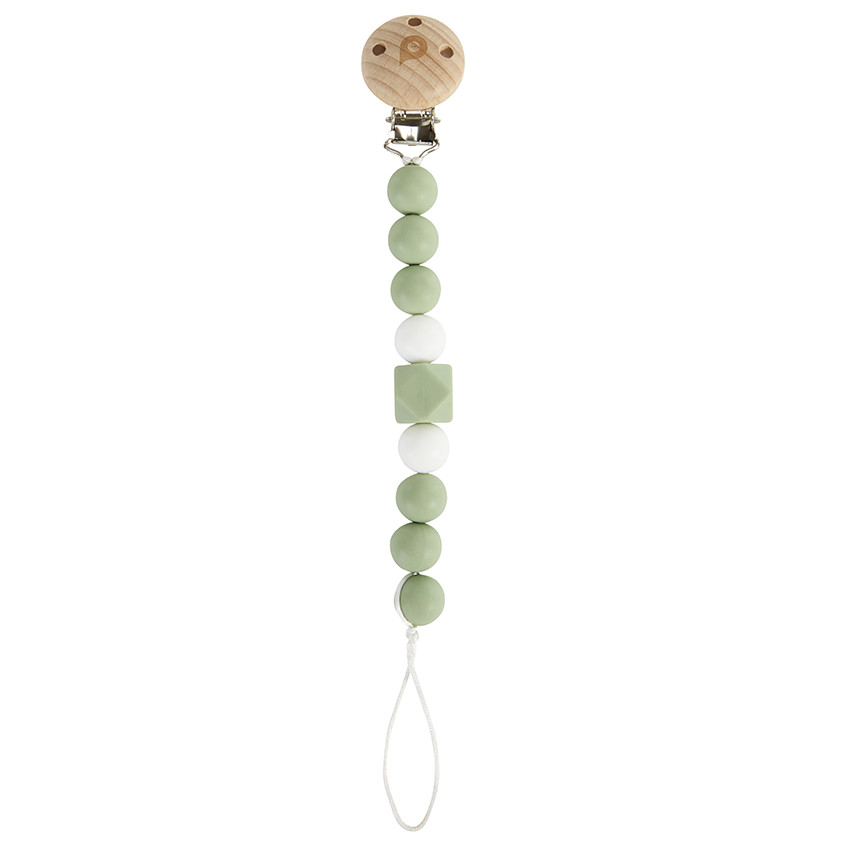 Attache-sucette en bois et silicone vert 