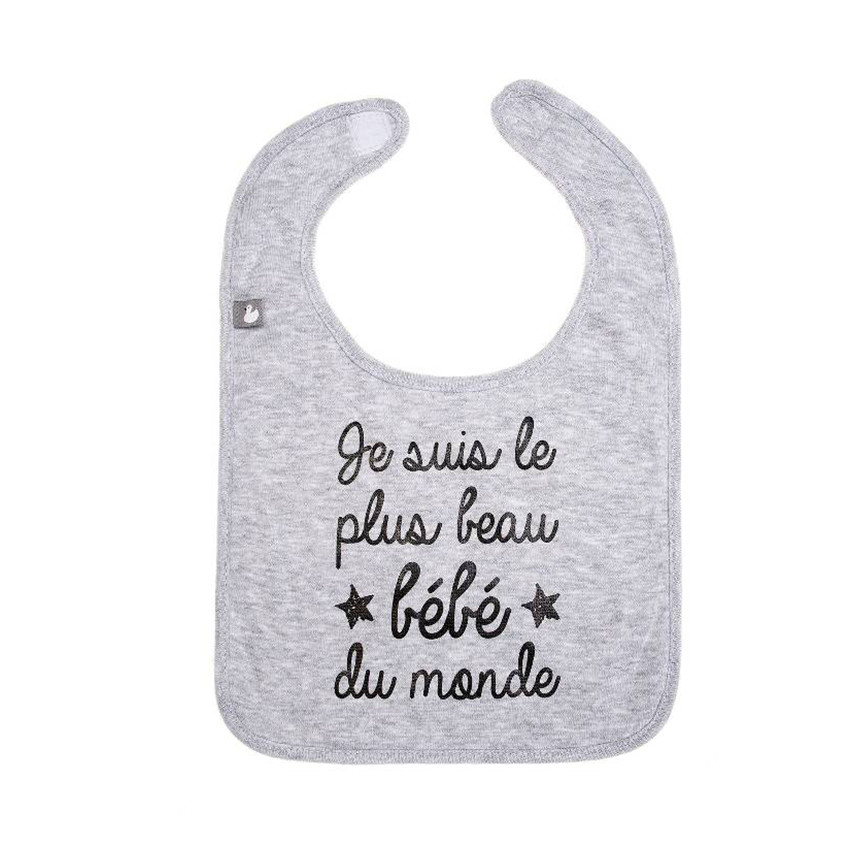 Bavoir "Je suis le plus beau bébé du monde" gris chiné 