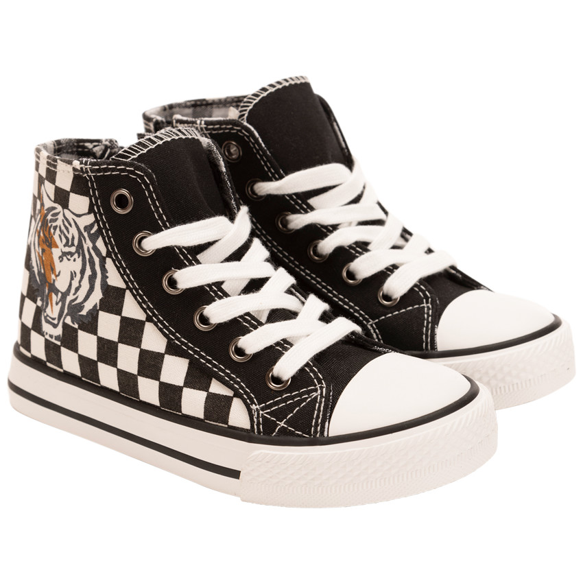 Hoge sneakers van stof met ruitpatroon en ritssluiting voor babyjongens 