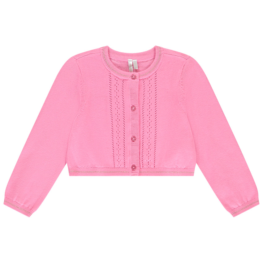 Gilet manches longues en tricot et pointelle pour bébé fille  
