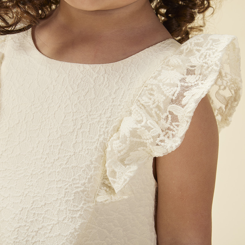 Jurk voor meisjes in jacquard met geborduurde mouwen 