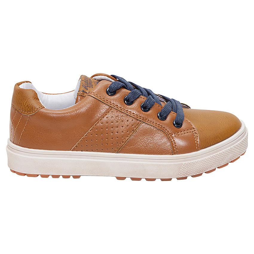 Lage sneakers van camel imitatieleder met veters en rits 