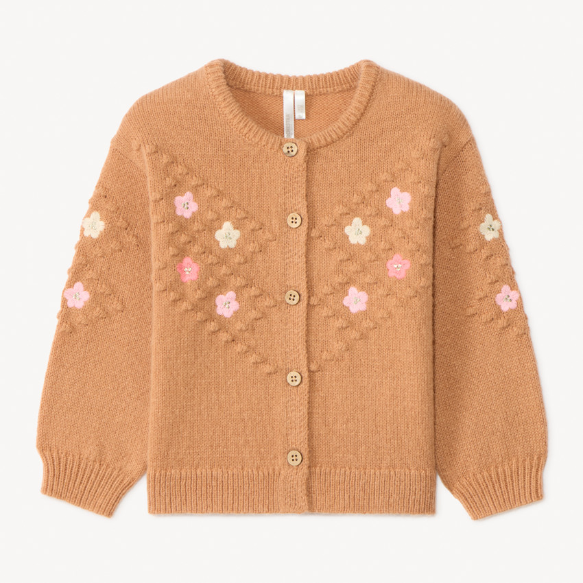 Vest met lange mouwen in gebreid, met geborduurde bloemen voor babymeisje 