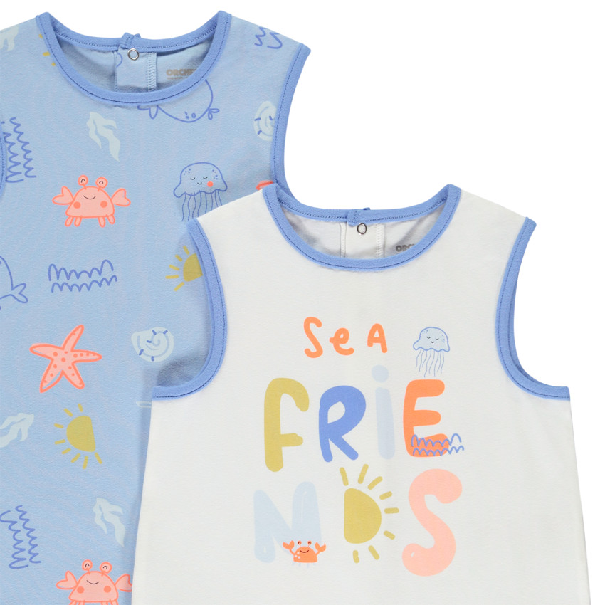 Set van 2 korte jumpsuits met onderwatermotieven voor baby jongen 