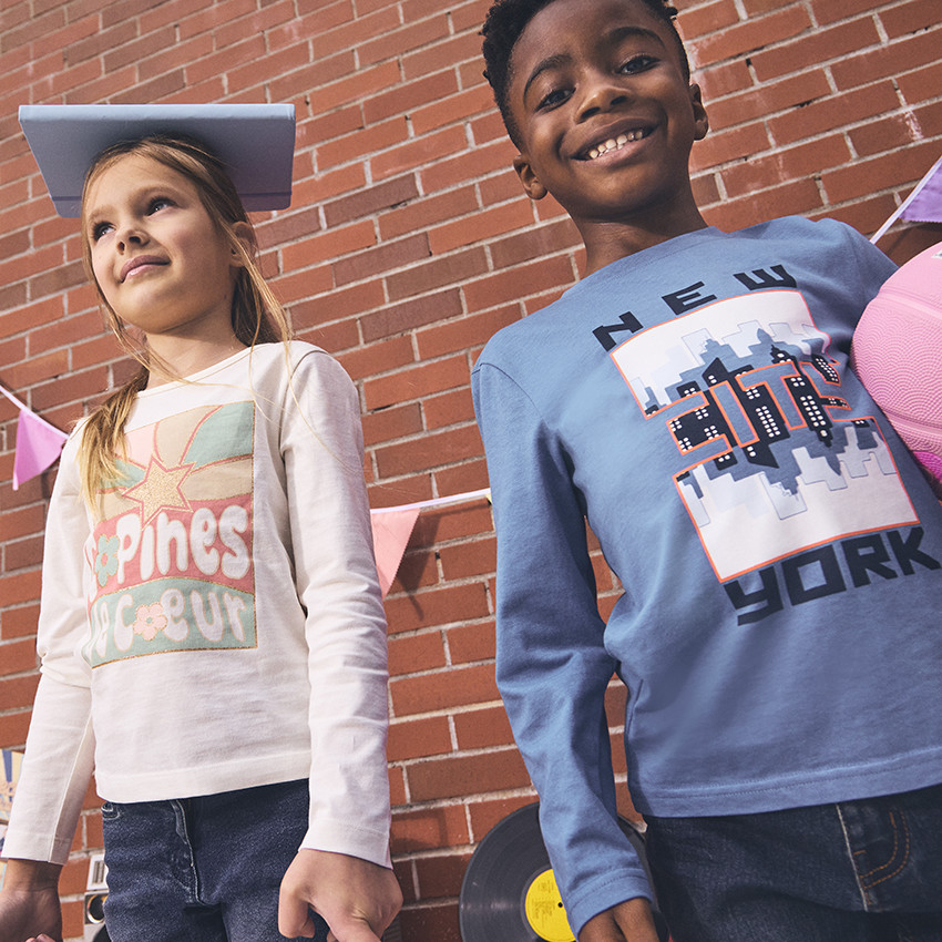 T-shirt manches longues print fantaisie pailleté pour fille 