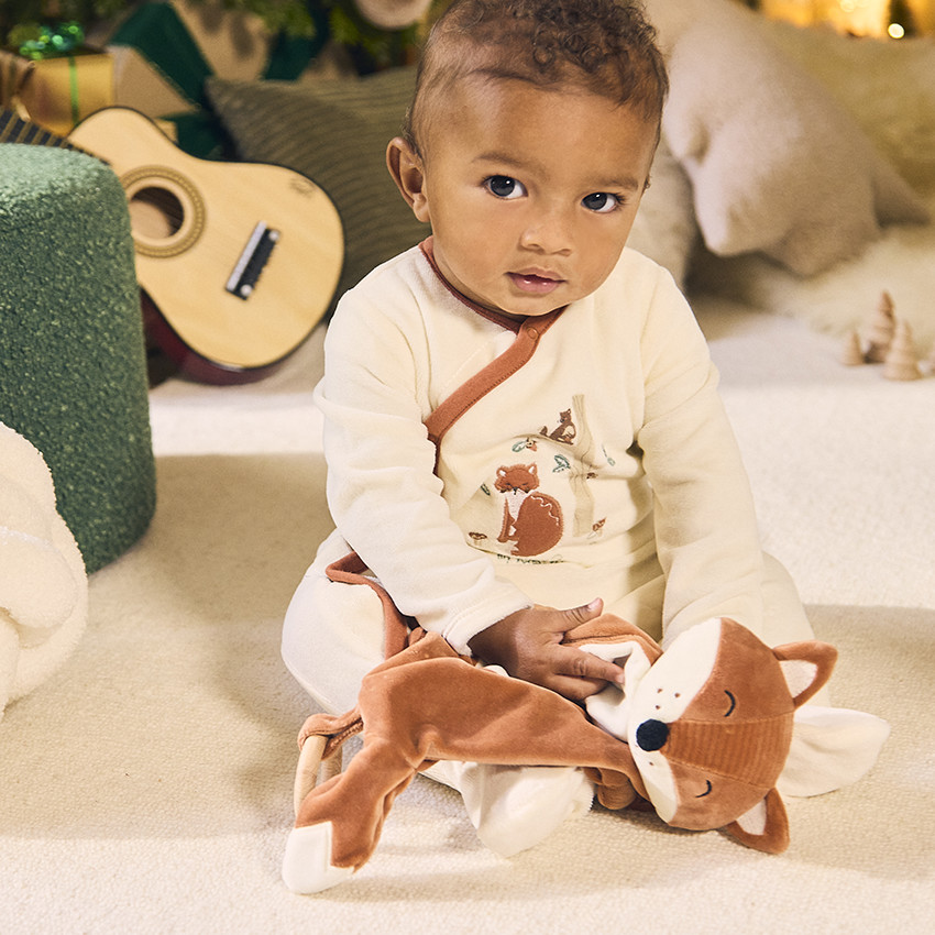 Dors-bien en velours + doudou renard assorti avec ouvertures différentes selon l'âge 