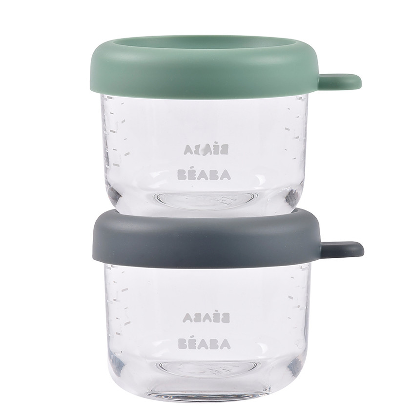 Set van 2 bewaarpotjes in glas 150ml Mineraal-Groen Salie 