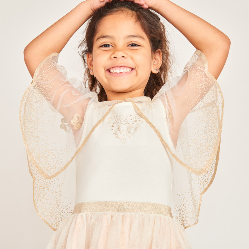 Mouwloze bi-materialen jurk met vlindercape voor meisjes 