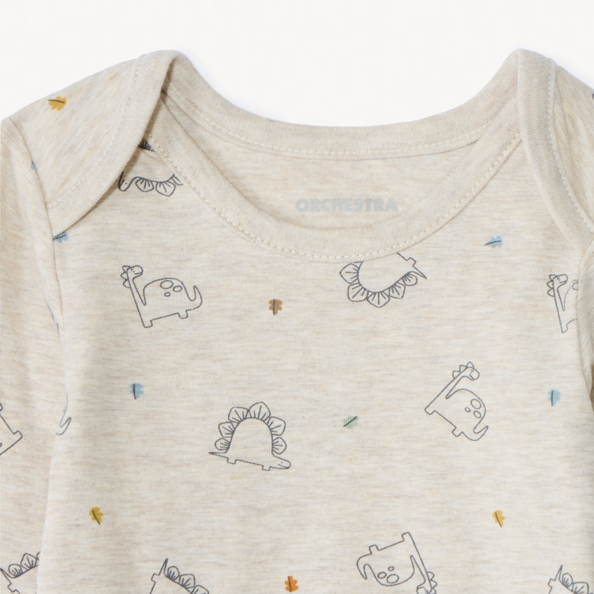 Set van 5 lange mouwen Dinos rompertjes voor babyjongens met verschillende openingen, afhankelijk van de leeftijd. 