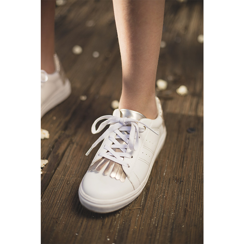 Baskets basses à lacets avec paillettes et franges rose gold du 28 au 35 