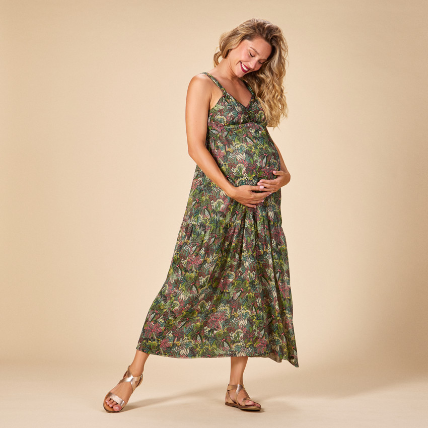 Lange jurk zonder mouwen bedrukt jungle voor dames 