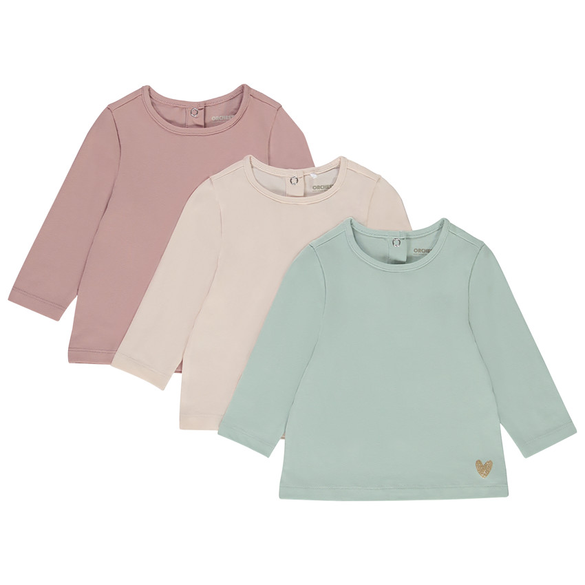 Lot de 3 t-shirts en jersey uni pour bébé fille 