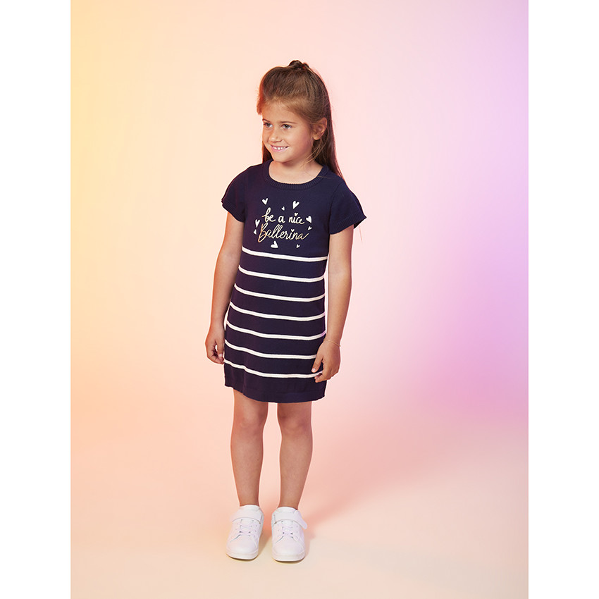 Gebreide jurk met korte mouwen en strepen voor meisjes 