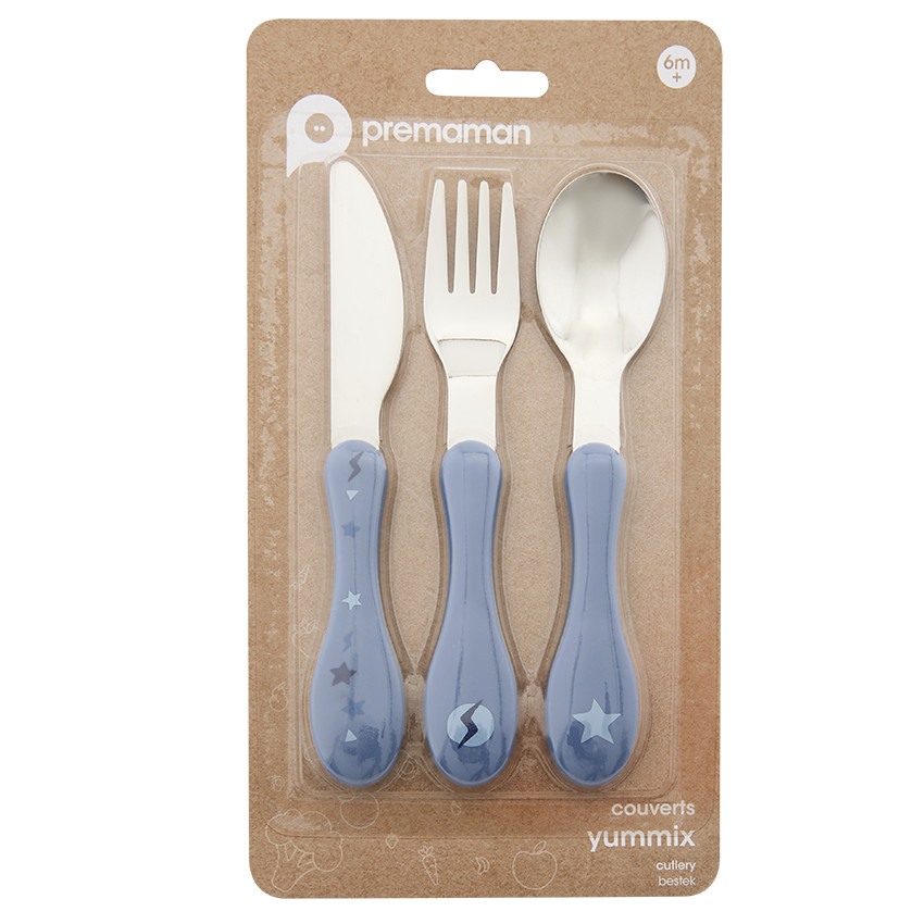 Set van 3 metalen bestek 2e leeftijd Yummix blauw 