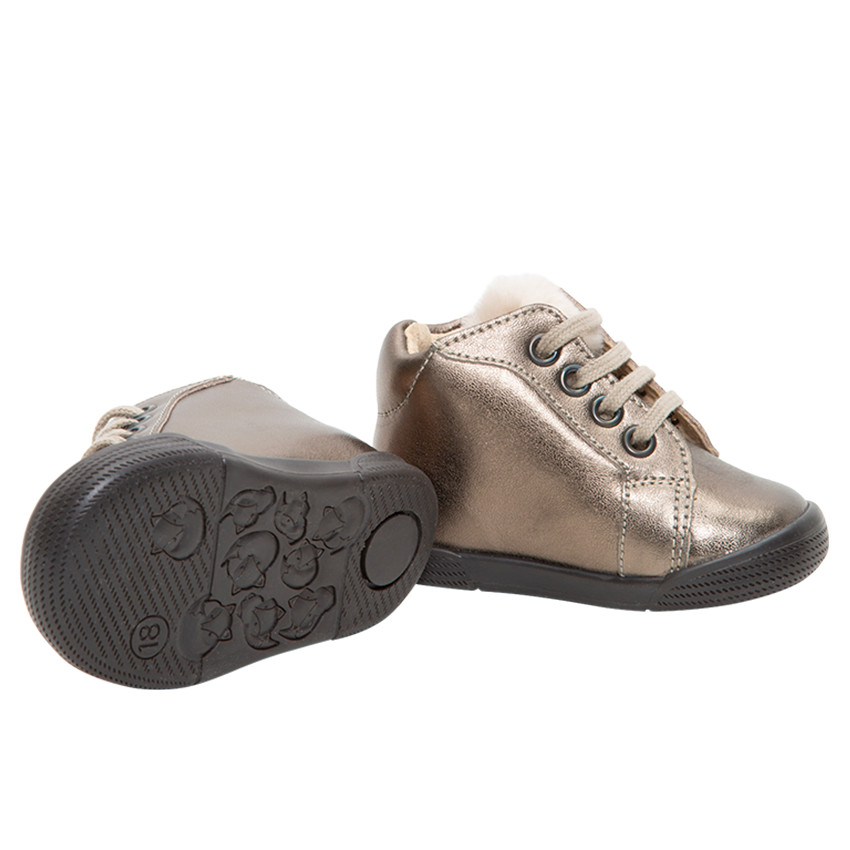 Bottillons irisés en cuir avec empiècements en fausse fourrure 