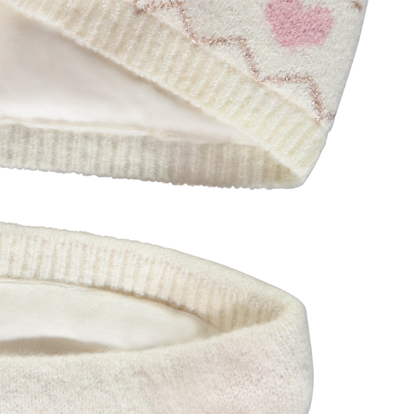Ensemble bonnet + snood en tricot fantaisie avec pompon fille 