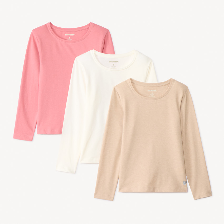 Set van 3 t-shirts met lange mouwen en glanzend hart voor meisjes 