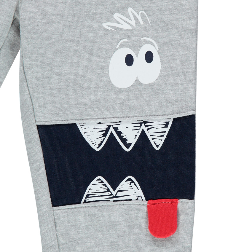 Pantalon de jogging gris chiné avec print monstre 