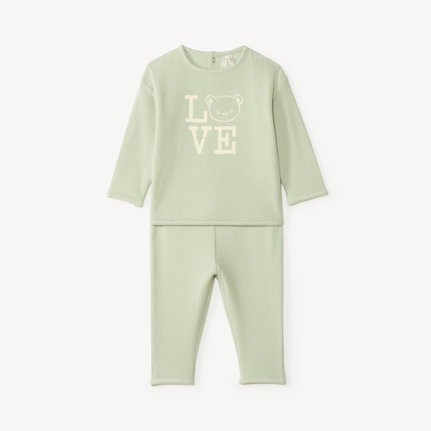 Ensemble de jogging en nid d'abeille print ourson pour bébé garçon 