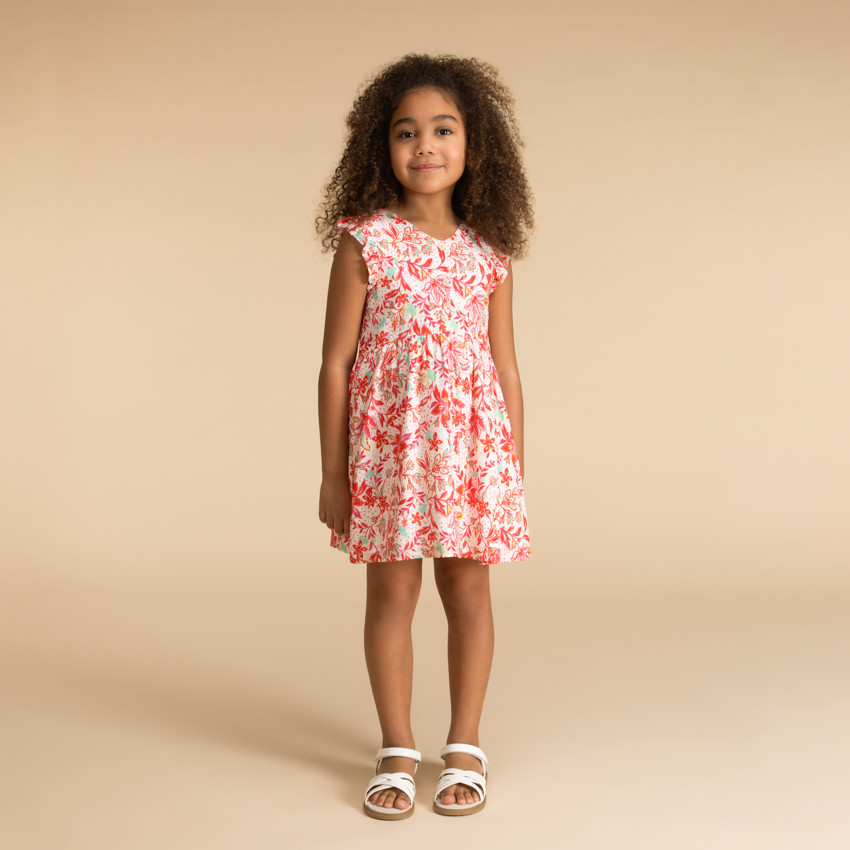 Robe manches courtes boutonnée imprimé végétal pour fille 
