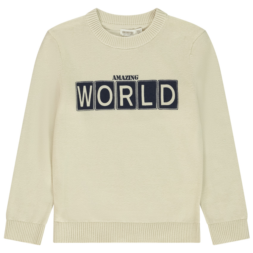 Pull en tricot uni print World pour garçon 