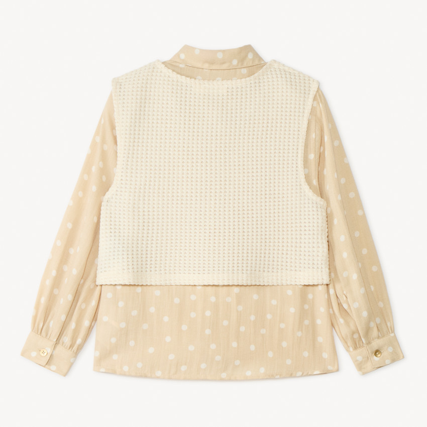 Chemise manches longues à pois + pull en maille uni pour fille 
