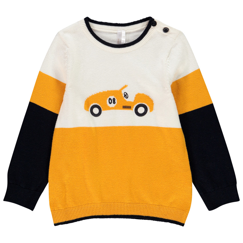 Trui van tricot met auto in jacquard voor babyjongens 