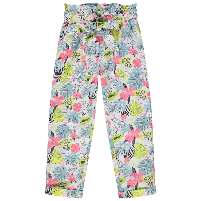 Tropische print broek en strikriem voor meisjes 