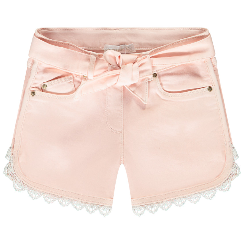 Short en jean avec détails brodés et ceinture à nouer pour fille 