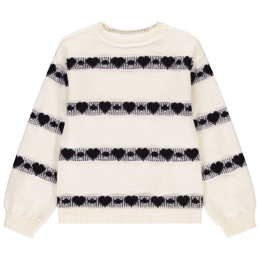 Pull oversize en tricot motif cœurs pour fille 