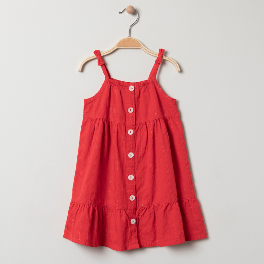 Robe rouge à bretelles et fines rayures brillantes 