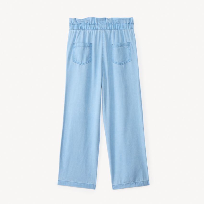 Pantalon large coupe paper bag avec nœud fille 