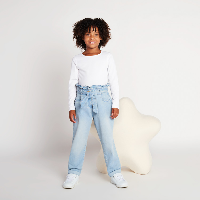 Jeans paperbag met strikceintuur voor meisje 