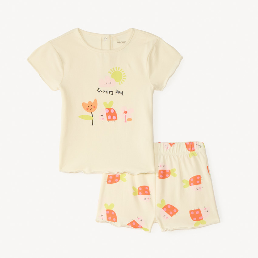 Set van 2-delige pyjama met t-shirt + short met lieveheersbeestje-print voor babymeisjes. 