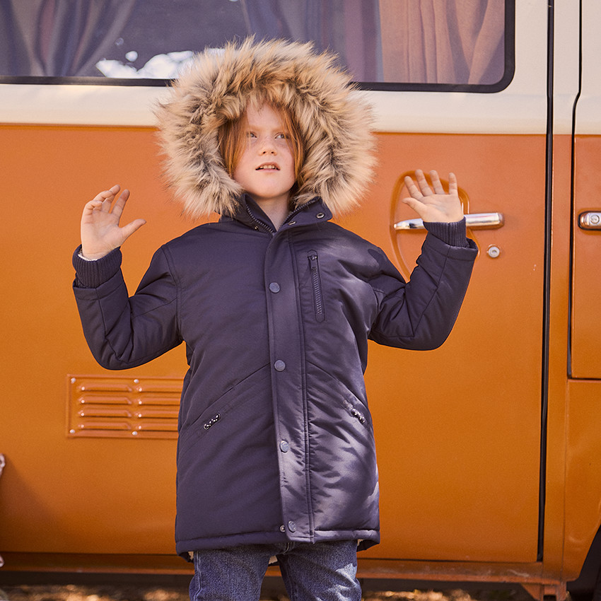 Parka à capuche avec fausse fourrure amovible pour garçon 