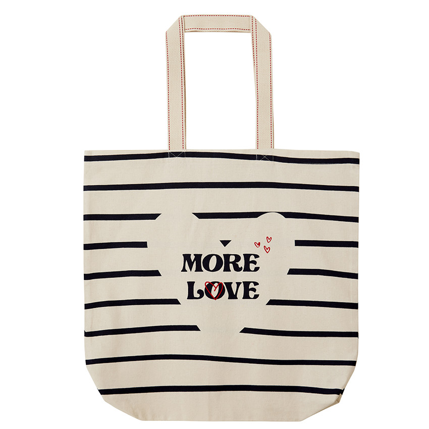 Tote bag met strepen en hart van 65% gerecycled katoen 