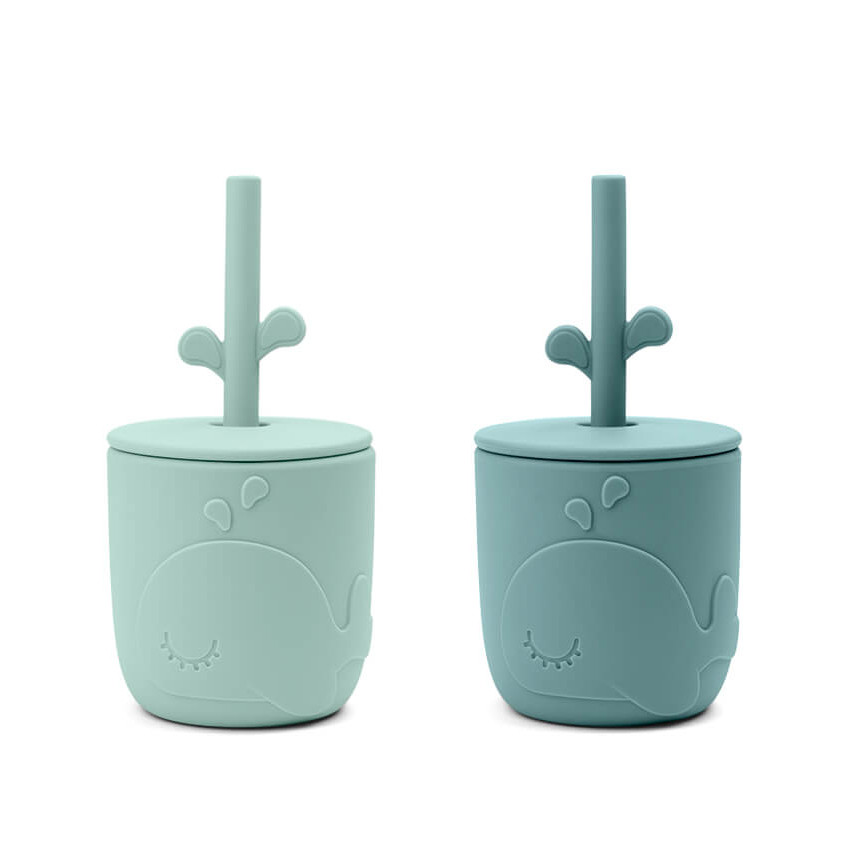 Lot de 2 gobelets avec paille Peekaboo - Wally Bleu 