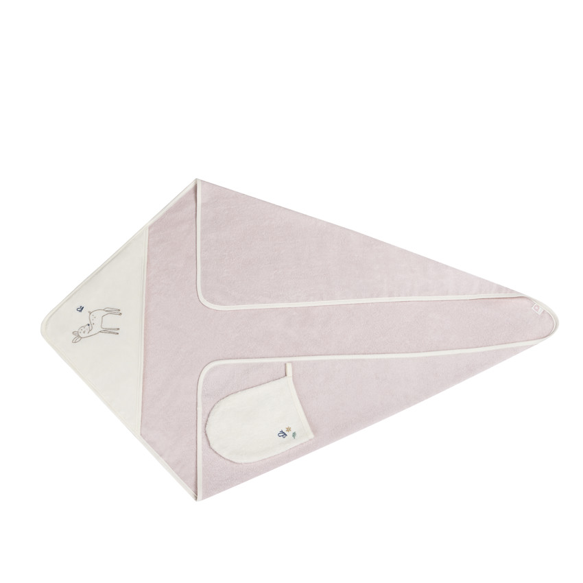 Set de bain avec cape et gant de toilette Little Deer écru/rose 