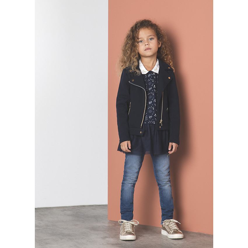 Jean slim à broderies et ceinture pour enfant fille 