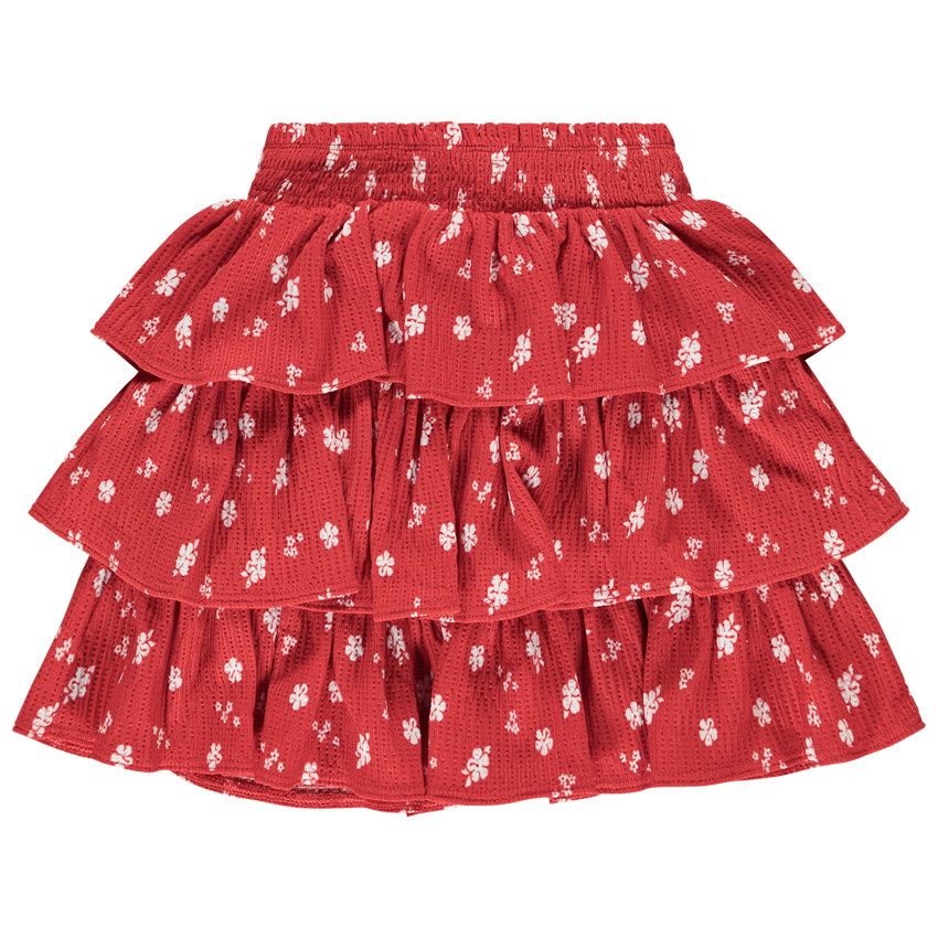 Korte rok in mesh fochette geperforeerd bedrukt met volantjes voor meisjes 