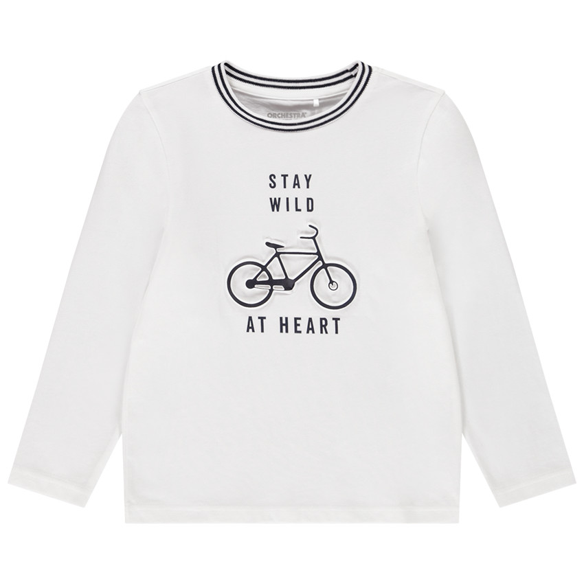 Inconsistent Ziektecijfers overspringen Katoenen T-shirt met lange mouwen en opgedrukte fiets in reliëf, voor  jongens
