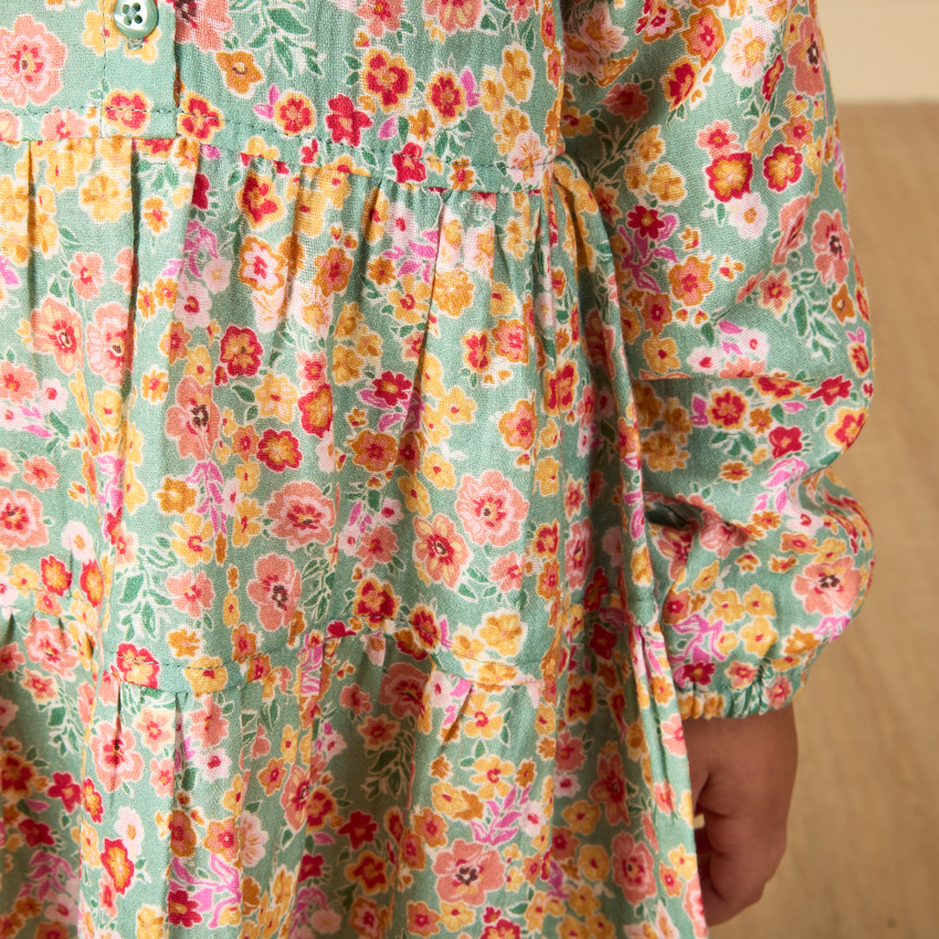 Robe manches longues en double gaze imprimé fleurs pour bébé fille 