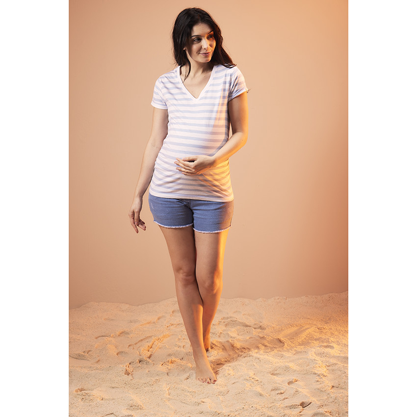 Zwangerschapsshirt met korte mouwen in jersey met strepen 