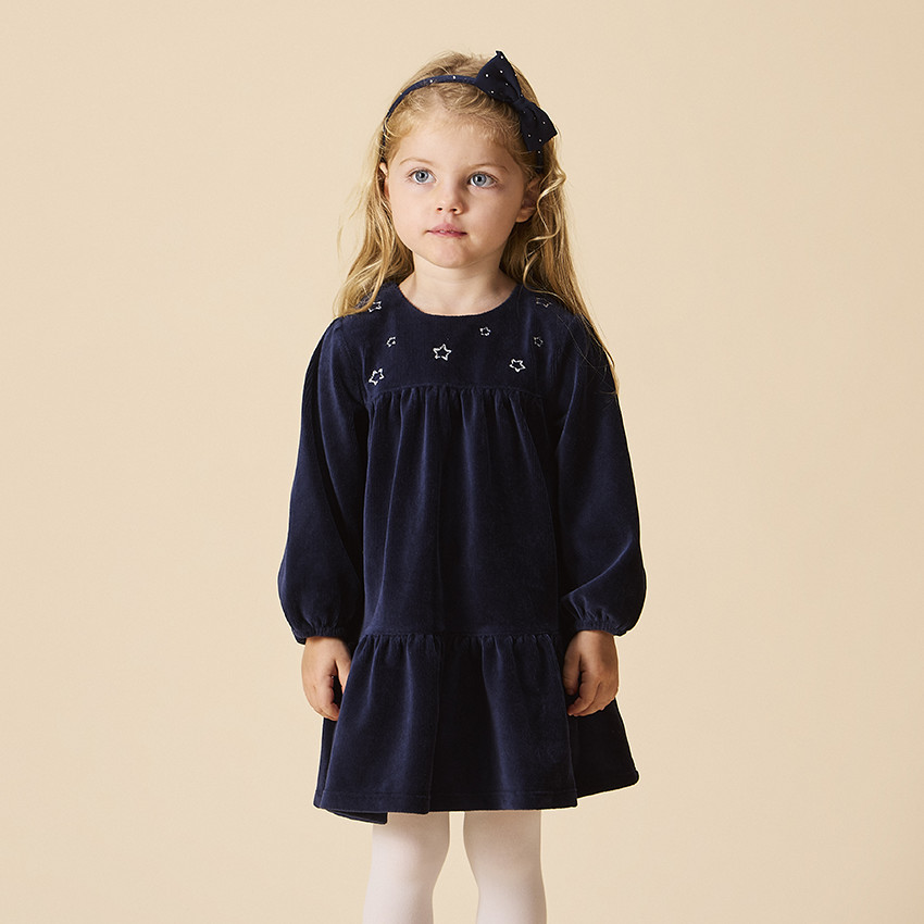 Robe de fête manches longues en velours côtelé pour bébé fille 