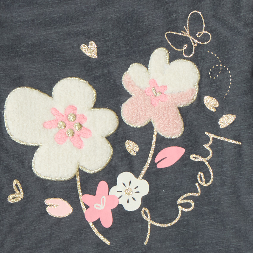 T-shirt manches longues bébé fille avec patch bouclette fantaisie 