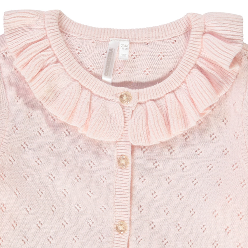 Gebreid vestje pointelle met kraagje voor baby meisje 