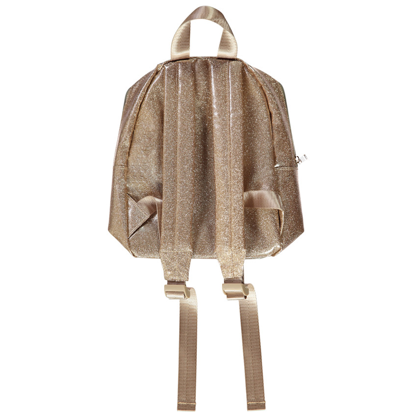 Gouden glinsterende rugzak met hartjes patches voor meisjes 